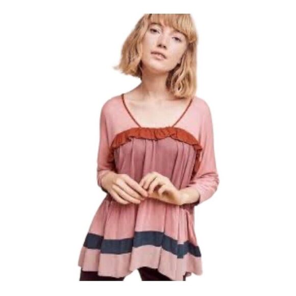 Anthro Meadow Rue Mina Color Block Ruffle Tier Top 520 - Picture 1 of 4